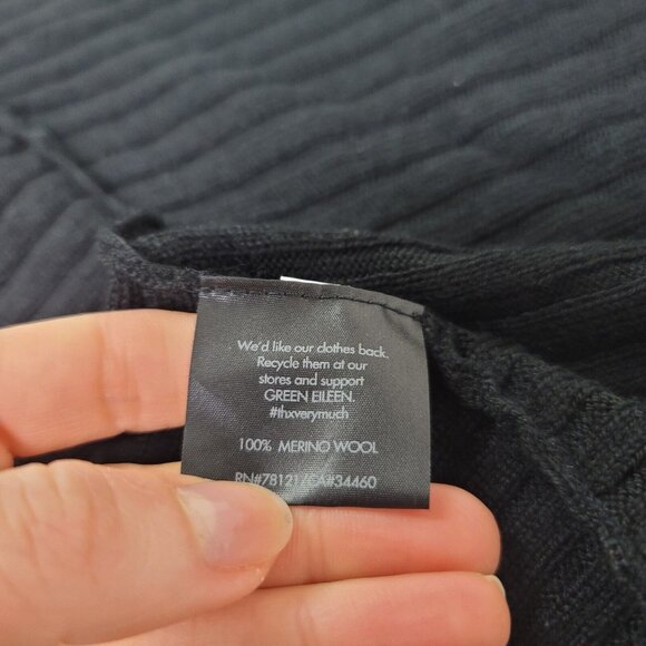 Eileen Fisher Womens Merino Wool Open Ribbed Cardigan Size L Black Layer Witchy - Picture 6 of 11